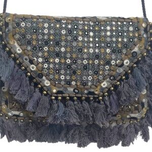Anthropologie IbBan Large Clutch Bag with Tassels and Shoulder Strap New